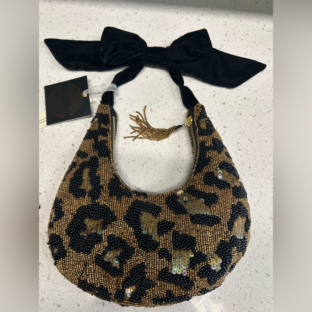 LEOPARD VELVET BOW BEADED BAG!!! Gorgeous with sparkly detail